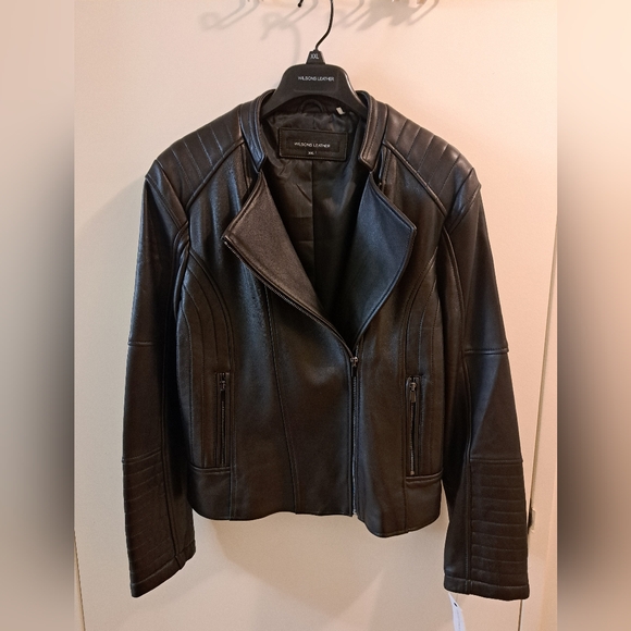 Womens Leather Moto Jacket - Picture 1 of 7